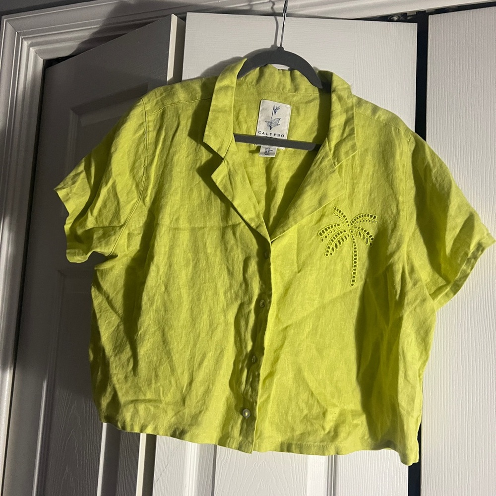 Calypso St. Barth Yellow/Green Button Down Shirt